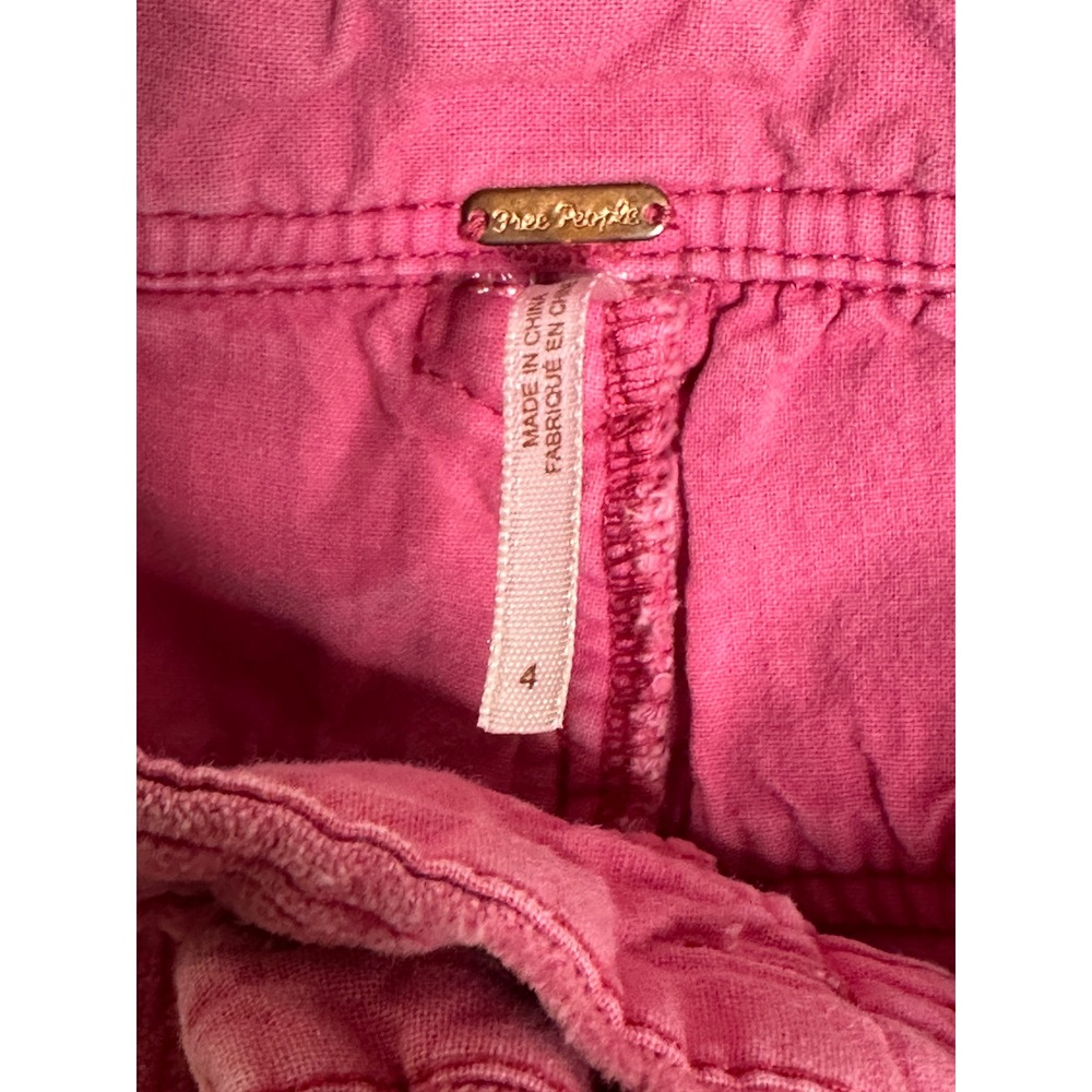 FREE PEOPLE 4 Pink Corduroy Flare Pants Button Pockets Mid Rise Stretch Boho 70s - Picture 6 of 8